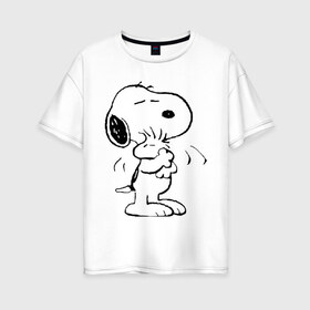 Женская футболка хлопок Oversize с принтом Snoopy в Екатеринбурге, 100% хлопок | свободный крой, круглый ворот, спущенный рукав, длина до линии бедер
 | snoopy | сгупи