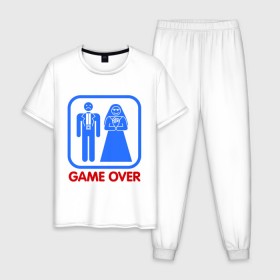 Мужская пижама хлопок с принтом Game over в Екатеринбурге, 100% хлопок | брюки и футболка прямого кроя, без карманов, на брюках мягкая резинка на поясе и по низу штанин
 | game over | жених | игра закончена | невеста