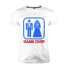 Мужская футболка премиум с принтом Game over в Екатеринбурге, 92% хлопок, 8% лайкра | приталенный силуэт, круглый вырез ворота, длина до линии бедра, короткий рукав | game over | жених | игра закончена | невеста