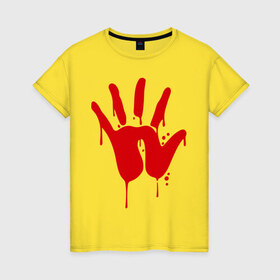 Женская футболка хлопок с принтом Рука в Екатеринбурге, 100% хлопок | прямой крой, круглый вырез горловины, длина до линии бедер, слегка спущенное плечо | кисть | кровь | ладонь | отпечаток | пальцы | рука