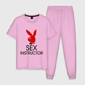 Мужская пижама хлопок с принтом Sex Instructor в Екатеринбурге, 100% хлопок | брюки и футболка прямого кроя, без карманов, на брюках мягкая резинка на поясе и по низу штанин
 | инструктор
