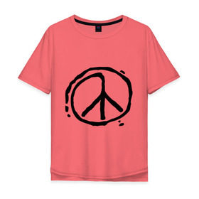 Мужская футболка хлопок Oversize с принтом Пацифика в Екатеринбурге, 100% хлопок | свободный крой, круглый ворот, “спинка” длиннее передней части | графика | знак хиппи | мир | пацифизм | рисунок