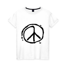 Женская футболка хлопок с принтом Пацифика в Екатеринбурге, 100% хлопок | прямой крой, круглый вырез горловины, длина до линии бедер, слегка спущенное плечо | графика | знак хиппи | мир | пацифизм | рисунок