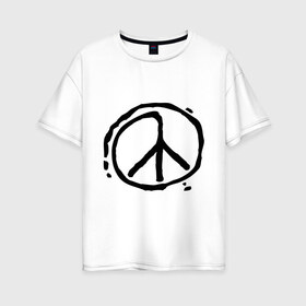 Женская футболка хлопок Oversize с принтом Пацифика в Екатеринбурге, 100% хлопок | свободный крой, круглый ворот, спущенный рукав, длина до линии бедер
 | графика | знак хиппи | мир | пацифизм | рисунок
