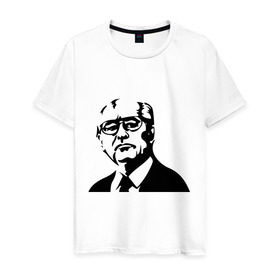 Мужская футболка хлопок с принтом Горбачев в Екатеринбурге, 100% хлопок | прямой крой, круглый вырез горловины, длина до линии бедер, слегка спущенное плечо. | горбачев | михаил сергеевич | политические | россия