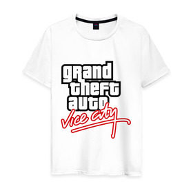 Мужская футболка хлопок с принтом GTA Vice City в Екатеринбурге, 100% хлопок | прямой крой, круглый вырез горловины, длина до линии бедер, слегка спущенное плечо. | auto | grand | thaft | гта | игра | компьютерная