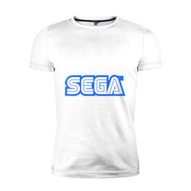 Мужская футболка премиум с принтом SEGA в Екатеринбурге, 92% хлопок, 8% лайкра | приталенный силуэт, круглый вырез ворота, длина до линии бедра, короткий рукав | 8 bit | 8 бит | sega | видеоигры | приставки | сега