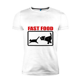 Мужская футболка премиум с принтом Fast food в Екатеринбурге, 92% хлопок, 8% лайкра | приталенный силуэт, круглый вырез ворота, длина до линии бедра, короткий рукав | fast food | fastfood | быстра еда | коты | кошка | песики | собака