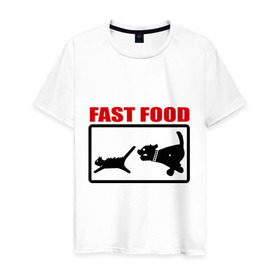 Мужская футболка хлопок с принтом Fast food в Екатеринбурге, 100% хлопок | прямой крой, круглый вырез горловины, длина до линии бедер, слегка спущенное плечо. | fast food | fastfood | быстра еда | коты | кошка | песики | собака