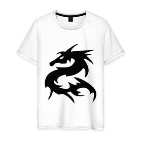 Мужская футболка хлопок с принтом Дракон (2) в Екатеринбурге, 100% хлопок | прямой крой, круглый вырез горловины, длина до линии бедер, слегка спущенное плечо. | dragon | tribal | дракон | китайский дракон | орнамент | трайбл | трибал | узор