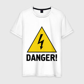 Мужская футболка хлопок с принтом Danger! в Екатеринбурге, 100% хлопок | прямой крой, круглый вырез горловины, длина до линии бедер, слегка спущенное плечо. | alarma | danger | алярма | данжер | знак опасности | опасность