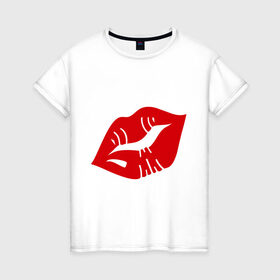 Женская футболка хлопок с принтом Губы в Екатеринбурге, 100% хлопок | прямой крой, круглый вырез горловины, длина до линии бедер, слегка спущенное плечо | kiss | lips | губы | помада | поцелуй