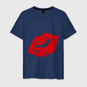 Мужская футболка хлопок с принтом Губы в Екатеринбурге, 100% хлопок | прямой крой, круглый вырез горловины, длина до линии бедер, слегка спущенное плечо. | kiss | lips | губы | помада | поцелуй