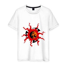 Мужская футболка хлопок с принтом Солнце в Екатеринбурге, 100% хлопок | прямой крой, круглый вырез горловины, длина до линии бедер, слегка спущенное плечо. | лучи | солнце | солнышко