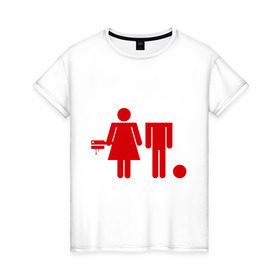 Женская футболка хлопок с принтом Девочка топор и мальчик в Екатеринбурге, 100% хлопок | прямой крой, круглый вырез горловины, длина до линии бедер, слегка спущенное плечо | без головы | безголовый | девочка | мальчик | топор