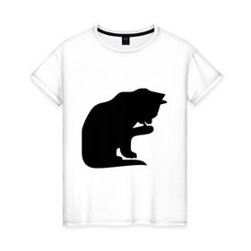 Женская футболка хлопок с принтом Котёнок умывается в Екатеринбурге, 100% хлопок | прямой крой, круглый вырез горловины, длина до линии бедер, слегка спущенное плечо | забавные кошки | котёнок | котёнок умывается | котята | кошки | прикольные кошки