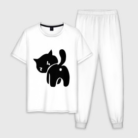 Мужская пижама хлопок с принтом Котёнок зад в Екатеринбурге, 100% хлопок | брюки и футболка прямого кроя, без карманов, на брюках мягкая резинка на поясе и по низу штанин
 | кот | котенок | кошки