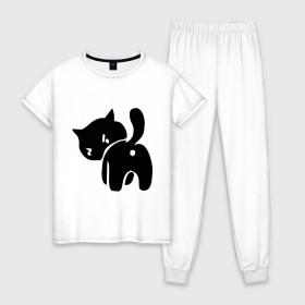 Женская пижама хлопок с принтом Котёнок зад в Екатеринбурге, 100% хлопок | брюки и футболка прямого кроя, без карманов, на брюках мягкая резинка на поясе и по низу штанин | кот | котенок | кошки