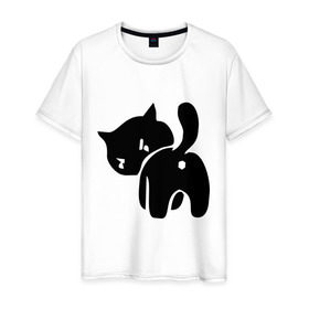 Мужская футболка хлопок с принтом Котёнок зад в Екатеринбурге, 100% хлопок | прямой крой, круглый вырез горловины, длина до линии бедер, слегка спущенное плечо. | кот | котенок | кошки