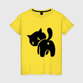 Женская футболка хлопок с принтом Котёнок зад в Екатеринбурге, 100% хлопок | прямой крой, круглый вырез горловины, длина до линии бедер, слегка спущенное плечо | кот | котенок | кошки
