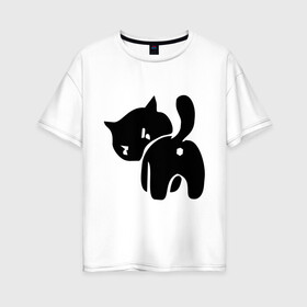 Женская футболка хлопок Oversize с принтом Котёнок зад в Екатеринбурге, 100% хлопок | свободный крой, круглый ворот, спущенный рукав, длина до линии бедер
 | кот | котенок | кошки