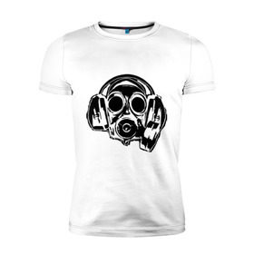 Мужская футболка премиум с принтом Toxic DJ в Екатеринбурге, 92% хлопок, 8% лайкра | приталенный силуэт, круглый вырез ворота, длина до линии бедра, короткий рукав | Тематика изображения на принте: deejay | dj | toxic | диджей | противогаз | токсик