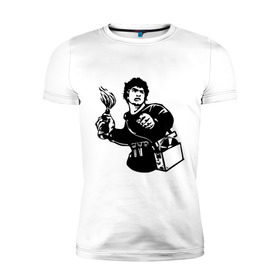 Мужская футболка премиум с принтом Повстанец в Екатеринбурге, 92% хлопок, 8% лайкра | приталенный силуэт, круглый вырез ворота, длина до линии бедра, короткий рукав | анархия | бунт | восстание | граффити | коктейль молотова | повстанец