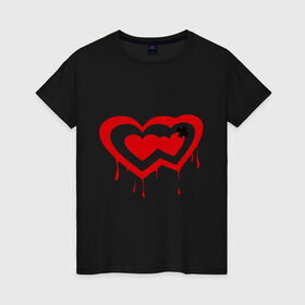 Женская футболка хлопок с принтом Два сердца в Екатеринбурге, 100% хлопок | прямой крой, круглый вырез горловины, длина до линии бедер, слегка спущенное плечо | два сердца | для влюбленных | для двоих | любовь | отношения | сердце | чувства
