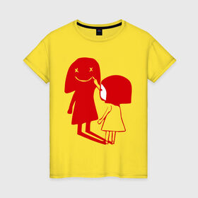 Женская футболка хлопок с принтом Девочка и тень в Екатеринбурге, 100% хлопок | прямой крой, круглый вырез горловины, длина до линии бедер, слегка спущенное плечо | девочка | отражение | силуэт | тень