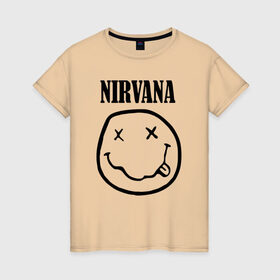 Женская футболка хлопок с принтом Nirvana в Екатеринбурге, 100% хлопок | прямой крой, круглый вырез горловины, длина до линии бедер, слегка спущенное плечо | cobain | media | nirvana | rock | smells like teen spirit | toplanding | кобейн | нирвана | рок