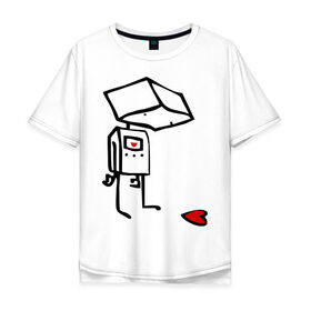 Мужская футболка хлопок Oversize с принтом Робот и сердце в Екатеринбурге, 100% хлопок | свободный крой, круглый ворот, “спинка” длиннее передней части | robot | грусть | робот | чувства | эмоции