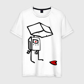 Мужская футболка хлопок с принтом Робот и сердце в Екатеринбурге, 100% хлопок | прямой крой, круглый вырез горловины, длина до линии бедер, слегка спущенное плечо. | robot | грусть | робот | чувства | эмоции