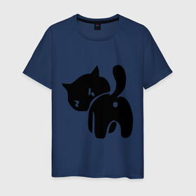 Мужская футболка хлопок с принтом Котёнок зад в Екатеринбурге, 100% хлопок | прямой крой, круглый вырез горловины, длина до линии бедер, слегка спущенное плечо. | котенок | прикольные | рисунок