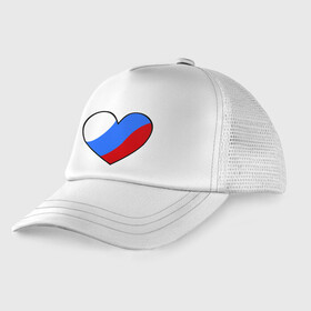 Детская кепка тракер с принтом Российское сердце в Екатеринбурге, Козырек - 100% хлопок. Кепка - 100% полиэстер, Задняя часть - сетка | универсальный размер, пластиковая застёжка | политические | российское | российское сердце | россия | рф