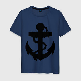 Мужская футболка хлопок с принтом Якорь в Екатеринбурге, 100% хлопок | прямой крой, круглый вырез горловины, длина до линии бедер, слегка спущенное плечо. | вмс | вмф | военно | морской флот | моряк | моряки | флот | якорь