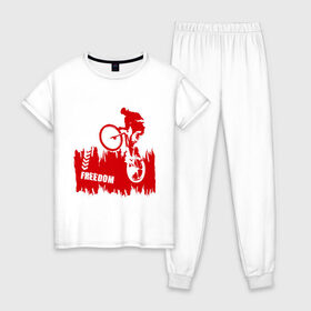 Женская пижама хлопок с принтом Велосипед в Екатеринбурге, 100% хлопок | брюки и футболка прямого кроя, без карманов, на брюках мягкая резинка на поясе и по низу штанин | streeet | xtream | велик | вело | велосипед | стрит | экстрим