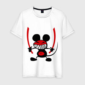 Мужская футболка хлопок с принтом Samurai в Екатеринбурге, 100% хлопок | прямой крой, круглый вырез горловины, длина до линии бедер, слегка спущенное плечо. | воин | животные | мышка | мышонок | мышь | самурай