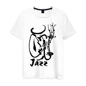 Мужская футболка хлопок с принтом Jazz в Екатеринбурге, 100% хлопок | прямой крой, круглый вырез горловины, длина до линии бедер, слегка спущенное плечо. | jazz | джаз | звуки | музыка | музыкальные стили | рисунок | силуэт | человек
