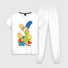 Женская пижама хлопок с принтом The Simpsons (2) в Екатеринбурге, 100% хлопок | брюки и футболка прямого кроя, без карманов, на брюках мягкая резинка на поясе и по низу штанин | гомер