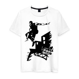 Мужская футболка хлопок с принтом Паркур в Екатеринбурге, 100% хлопок | прямой крой, круглый вырез горловины, длина до линии бедер, слегка спущенное плечо. | parkour | паркур