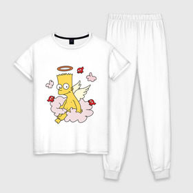 Женская пижама хлопок с принтом Бард Симпсон Ангел в Екатеринбурге, 100% хлопок | брюки и футболка прямого кроя, без карманов, на брюках мягкая резинка на поясе и по низу штанин | simpsons | барт | симпсоны | симсоны