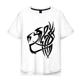 Мужская футболка хлопок Oversize с принтом Лев трайбл в Екатеринбурге, 100% хлопок | свободный крой, круглый ворот, “спинка” длиннее передней части | tribal | голова льва | графика | лев | символика | трайбл | узор