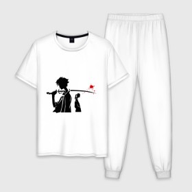 Мужская пижама хлопок с принтом Samurai Champloo в Екатеринбурге, 100% хлопок | брюки и футболка прямого кроя, без карманов, на брюках мягкая резинка на поясе и по низу штанин
 | anime | champloo | samurai | аниме | манга