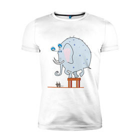 Мужская футболка премиум с принтом Слон и мыши в Екатеринбурге, 92% хлопок, 8% лайкра | приталенный силуэт, круглый вырез ворота, длина до линии бедра, короткий рукав | животные | испуганный
