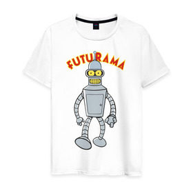 Мужская футболка хлопок с принтом Bender (1) в Екатеринбурге, 100% хлопок | прямой крой, круглый вырез горловины, длина до линии бедер, слегка спущенное плечо. | bender | futurama | бендер | футурама