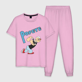 Мужская пижама хлопок с принтом Popeye в Екатеринбурге, 100% хлопок | брюки и футболка прямого кроя, без карманов, на брюках мягкая резинка на поясе и по низу штанин
 | popeye