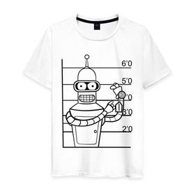 Мужская футболка хлопок с принтом Bender (3) в Екатеринбурге, 100% хлопок | прямой крой, круглый вырез горловины, длина до линии бедер, слегка спущенное плечо. | Тематика изображения на принте: bender | futurama | бендер | футурама