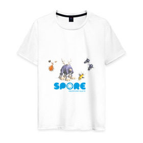 Мужская футболка хлопок с принтом Spore (3) в Екатеринбурге, 100% хлопок | прямой крой, круглый вырез горловины, длина до линии бедер, слегка спущенное плечо. | игры | лаборатория существ | спор