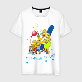 Мужская футболка хлопок с принтом С новым годом Simpsons в Екатеринбурге, 100% хлопок | прямой крой, круглый вырез горловины, длина до линии бедер, слегка спущенное плечо. | Тематика изображения на принте: 2012 | 2012 год | новогодний | новый 2012 | новый год | симпсоны | смайл | смайлик