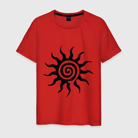 Мужская футболка хлопок с принтом Солнце (2) в Екатеринбурге, 100% хлопок | прямой крой, круглый вырез горловины, длина до линии бедер, слегка спущенное плечо. | орнамент | солнце | трайбл | узор